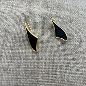 Vintage Monet Black Enamel Gold Geometric Dangle Earrings 1980s Signed Abstract